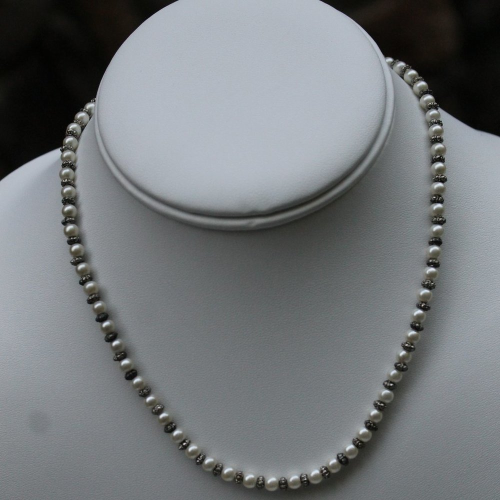 Vintage Silver and Mini Pearl Necklace Choker